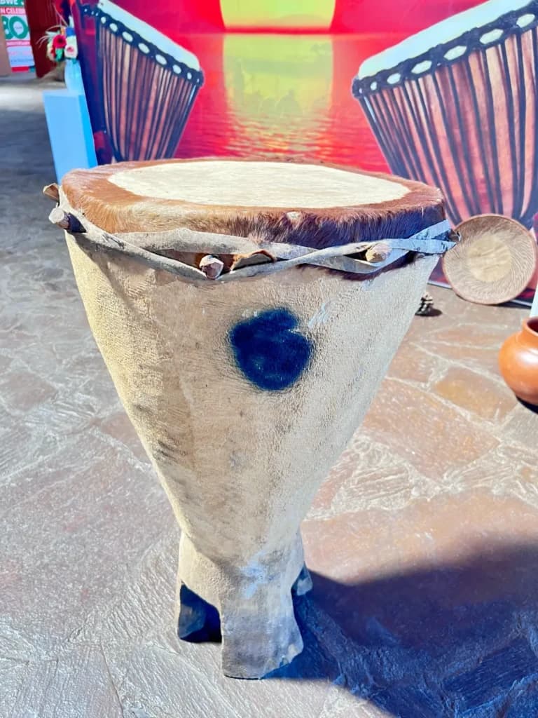 A hide drum before the sunset backdrop